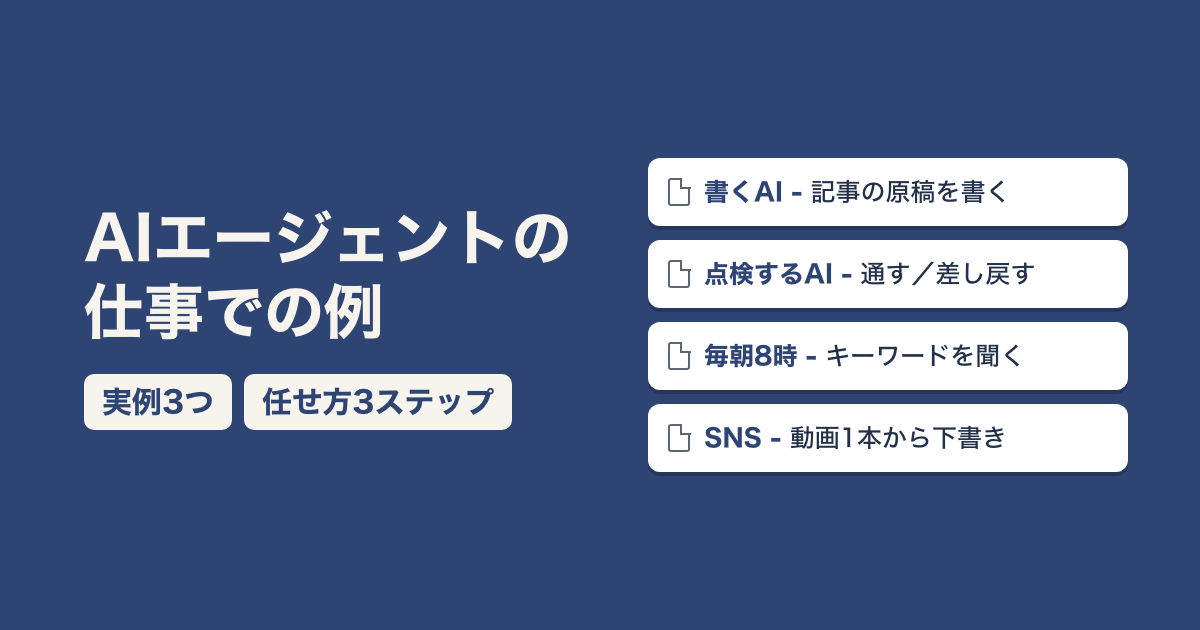 AIエージェントの例|ブログとSNSの仕事で動かす実例3つと任せ方